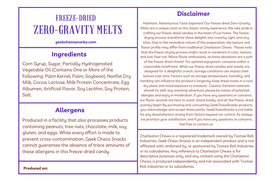 Freeze Dried Zero-Gravity Melts