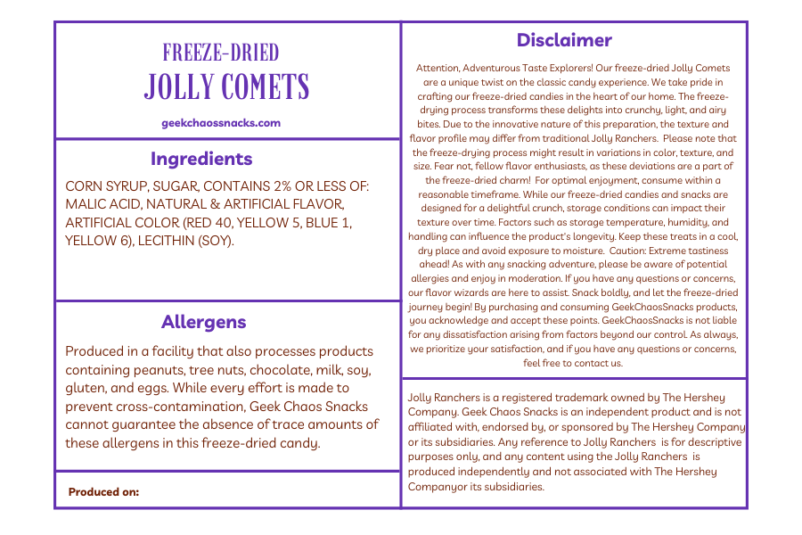 Freeze Dried Jolly Comets (Selections Available)