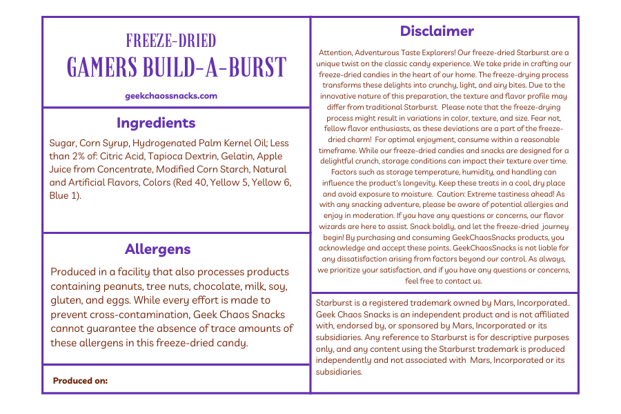 Freeze Dried Gamer's Build-a-Burst (Selections Available)